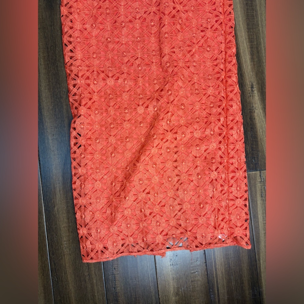 size S Orange Lace Dress Full Length Sleeveless Halter V Neck Fitted - Picture 9 of 13